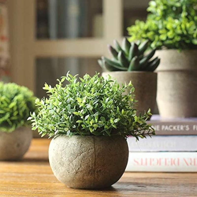 small fake house plants Velener Mini Sage Green Potted Boxwood Topiary Artificial Plants for H